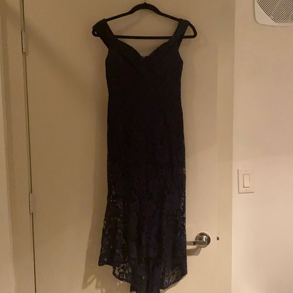 Navy Blue Lace off shoulder dress